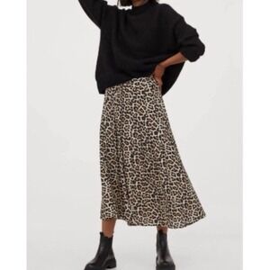 Leopard Print Midi Skirt US 10 Animal Print Slit Mob Wife Party Cocktail